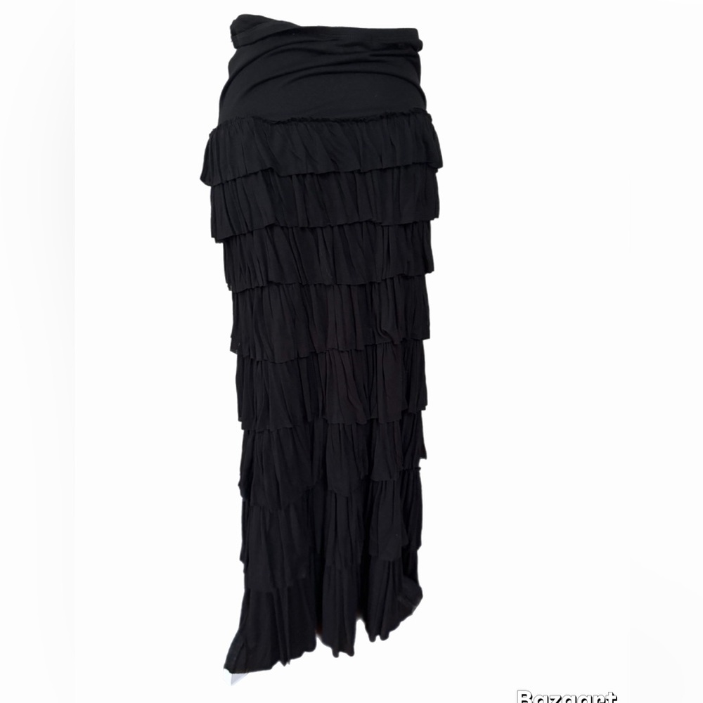 Philosophy Women’s Ruffled Tiered Black Skirt Size Medium Maxi - Picture 4 of 7